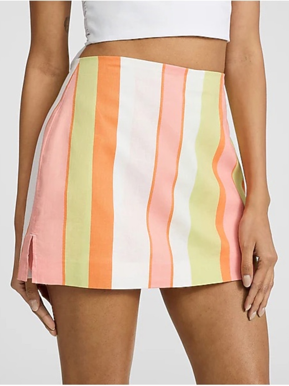 Express Pastel Striped Mini Skirt in Orange, Pink & Cream